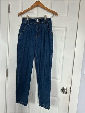 High-Rise Dark Blue Women's Jeans with Double Button Waist